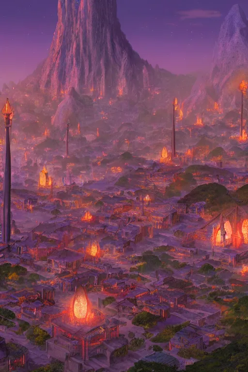 Prompt: the city of vivec in morrowind, dark elves and khajit walking around, 4 k digital paint by studio ghibli hayao miyazaki. vivid colours, vaporwave lighting style, very sharp and detailed. trending on artstation and behance.