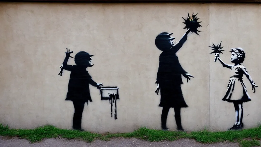 Image similar to wall with famous banksy graffiti