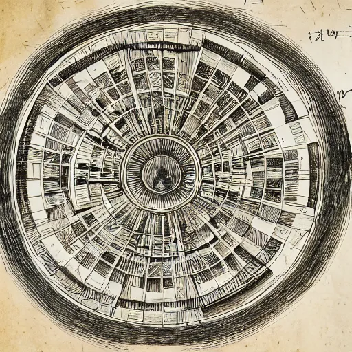 Image similar to technical diagram of chaos and order on paper, exceedingly intricate, davinci style, infographic, blueprint, illuminated, manuscript, hand drawn sketch