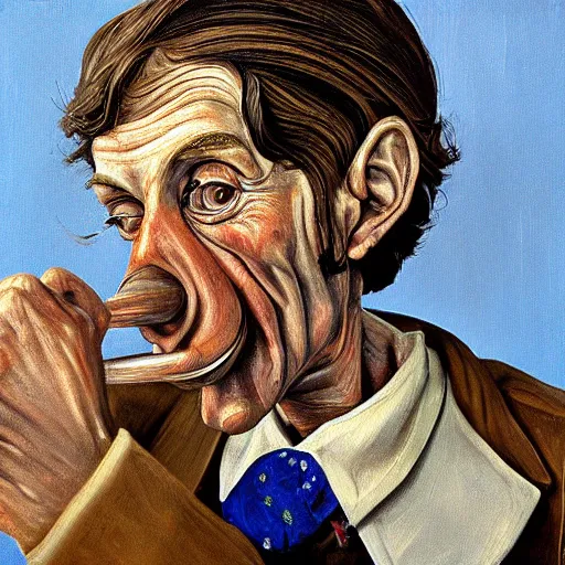 Image similar to pinocchio long nose, high quality high detailed painting by lucian freud, hd, photorealistic lighting