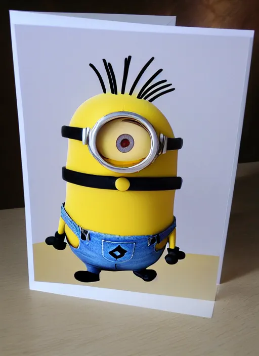 Image similar to happy birthday greeting card design 5 0 th birthday, minions birthday card design, hallmark design, intricate, uhd, funny, balloons and cake