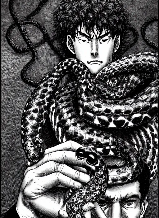 Image similar to portrait of a snake oil salesman by Kentaro Miura, it idn't greasy