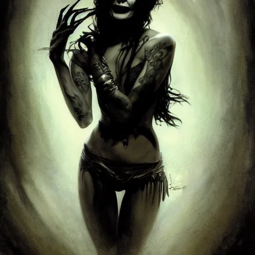 Image similar to beautiful portrait of vanessa hudgens as death from sandman, smiling, by cedric peyravernay, alphonse mucha, by jeremy mann, by lecouffe deharme, goth chic, soft lightning, eyeliner, punk rock, high detailed, 8 k