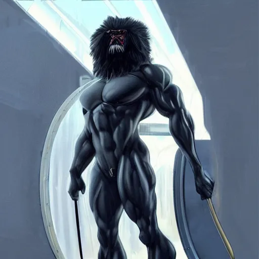 Prompt: splash art of a hyper - muscular black - coated anthropomorphic horse character in a research facility wearing a combat kevlar outfit, long hair, exaggerated muscles, highly detailed, furry, furaffinity, digital painting, artstation, sharp focus, illustration, art by artgerm, greg rutkowski, alphonse mucha