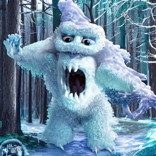 Prompt: ice monster in the bunring forest high detailed