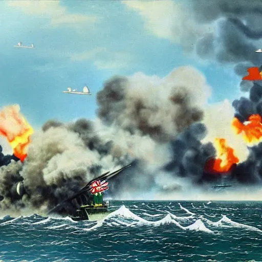 Prompt: realistic painting of the attack on pearl harbour 1941, 4k 8k high definition high detail