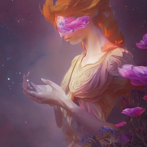 Image similar to Flower in the cosmos, highly detailed, digital painting, artstation, concept art, smooth, sharp focus, illustration, Unreal Engine 5, 8K, art by artgerm and greg rutkowski and alphonse mucha