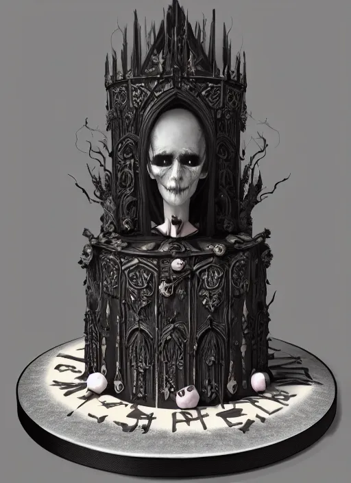 Prompt: a portrait of a gothic dark fantasy cake with wizards and valkyries on it, au naturel, hyper detailed, digital art, trending in artstation, cinematic lighting, studio quality, smooth render, unreal engine 5 rendered, octane rendered, art style by pixar dreamworks warner bros disney riot games.