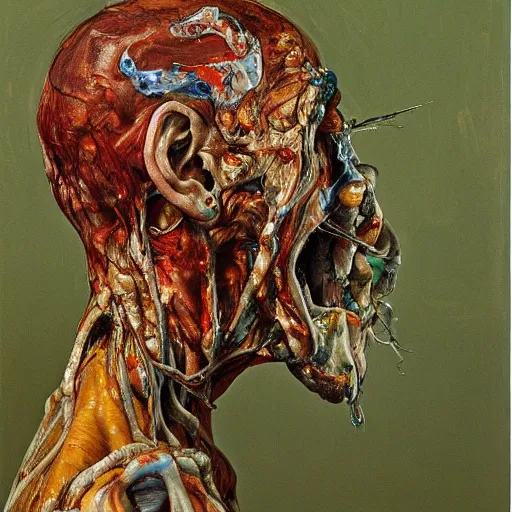 Image similar to high quality high detail painting by lucian freud and jenny saville, hd, zombie, mutation, turquoise