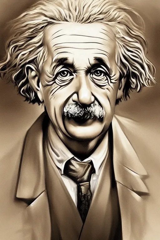 Prompt: intricate portrait of albert einstein in the style of charlie bowater