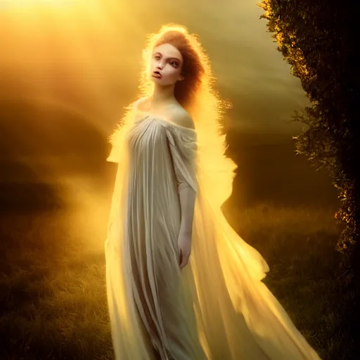 Prompt: photographic portrait of a stunningly beautiful elegant gothic female in soft dreamy light at sunset, god rays, contemporary fashion shoot, by edward robert hughes, annie leibovitz and steve mccurry, david lazar, jimmy nelsson, breathtaking, 8 k resolution, extremely detailed, beautiful, establishing shot, artistic, hyperrealistic, beautiful face, octane render