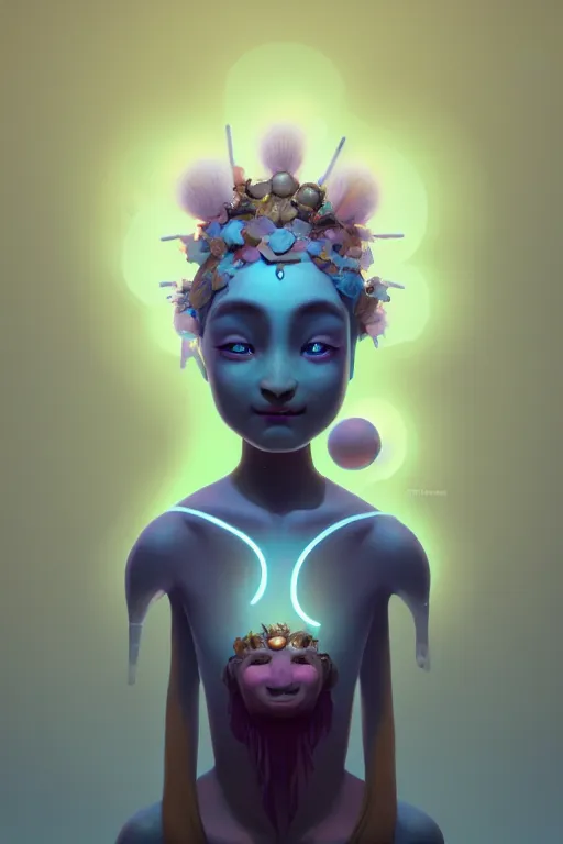 Image similar to super cute Bioluminescent an exhausted deity character concept, single head, no double head, soft light, soft mood, realistic body features and face, illustration, painting oil on canvas by Elena Zhurikhina and Goro Fujita and Charlie Bowater, octane render trending on artstation, 4k, 8k, HD