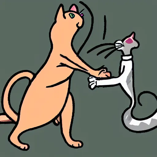 Prompt: a cartoon of a cat catching a mouse