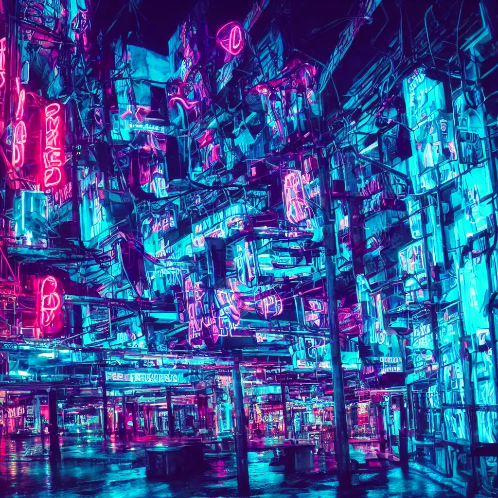 Image similar to underwater, city, neon lights