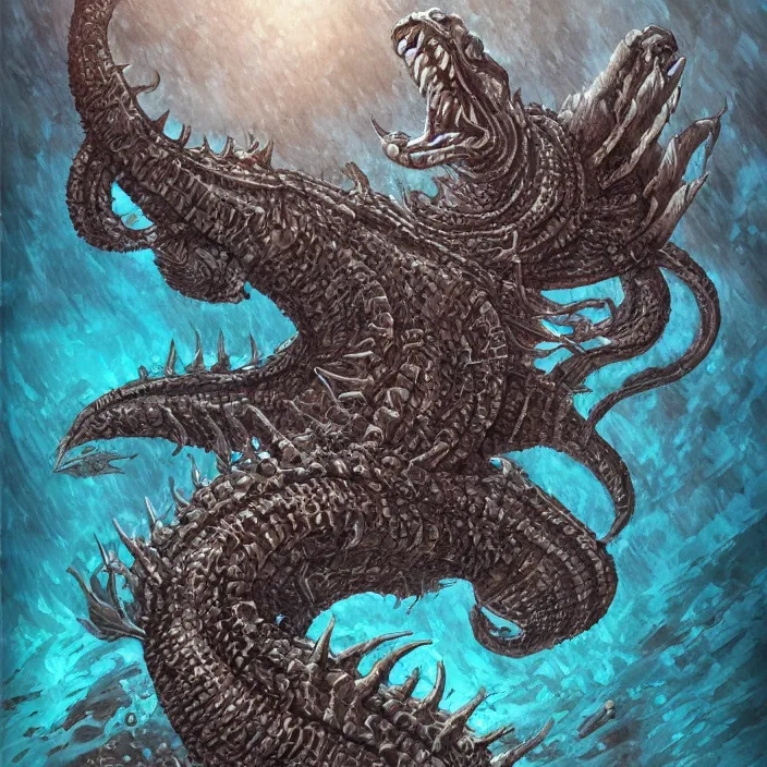 Image similar to underwater sea leviathan full body, d & d style, trending on artstation, intricate, highly detailed, vivid painting