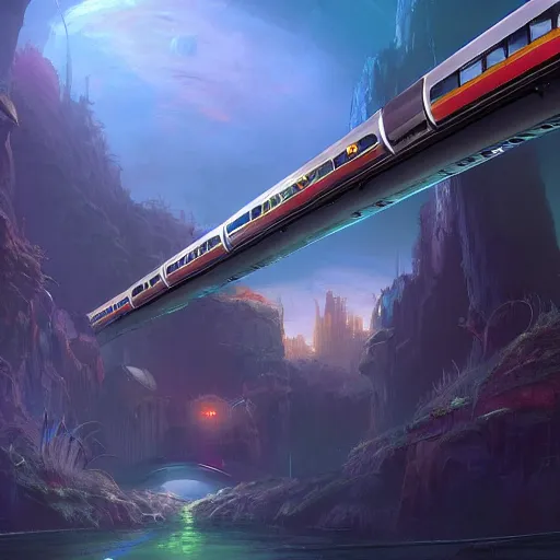 a beautiful matte painting of a scifi monorail, tunnel | Stable ...