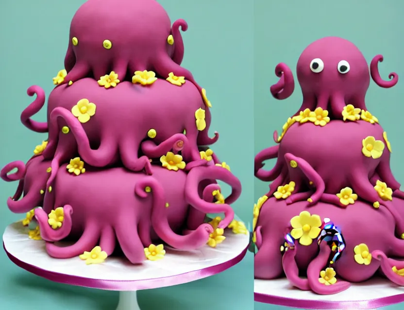 Prompt: octopus wedding cake in flowers