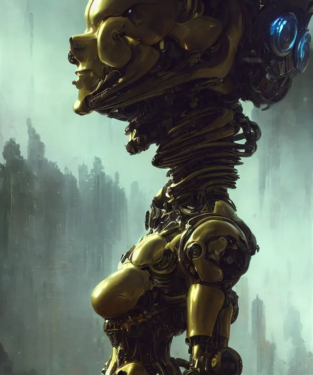 Prompt: a 4k cinematic full view ethereal android wearing an intricate mecha cyberpunk bone crown , Unreal Engine 5, God Rays, Lumen, by Peter Mohrbacher, by Ruan Jia, by Greg Rutkowski, by Leonardo Da Vinci, detailed and realistic, poetic and symbolic, rule of thirds, golden ratio, Trending on Artstation