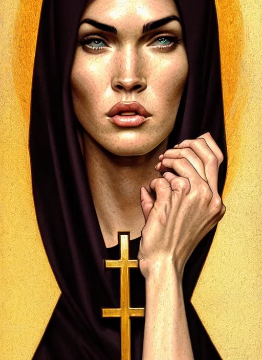 portrait of megan fox as a nun praying, catholic, | Stable Diffusion ...