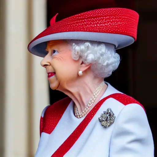 Prompt: Emmanuel Macron dressed as the queen of england, 50mm photography, high quality, 4K