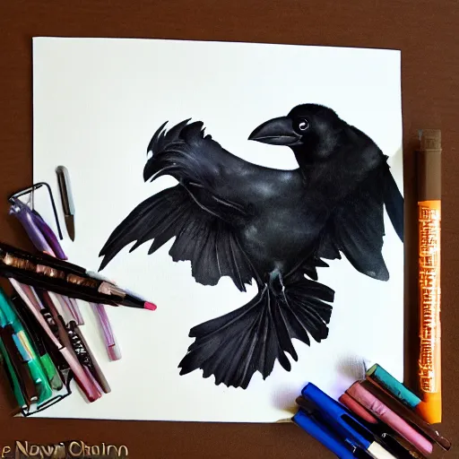 Prompt: raven spilling ink by naomi chen
