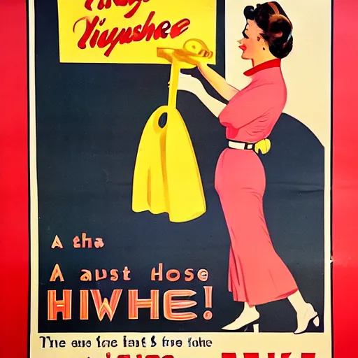 Image similar to a vintage poster of a 1 9 5 0's house wife washing money