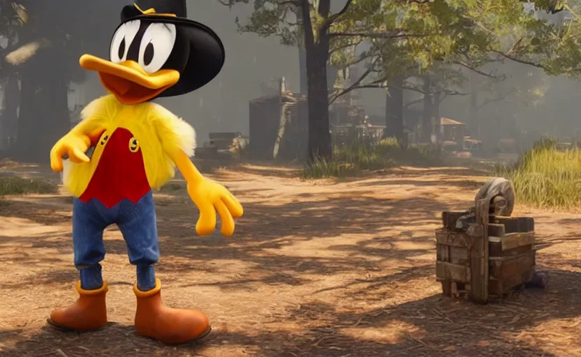 Image similar to screenshot of donald duck in red dead redemption 2,