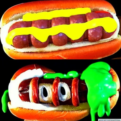 Image similar to a hotdog with the face of snoop dogg inside it