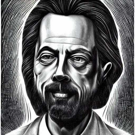 Image similar to Alan watts drawn by alex grey