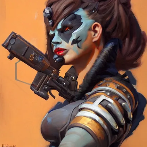 Image similar to greg manchess portrait painting of a beautiful female dieselpunk orc as an overwatch character, medium shot, asymmetrical, profile picture, organic painting, sunny day, matte painting, bold shapes, hard edges, street art, trending on artstation, by huang guangjian and gil elvgren and sachin teng