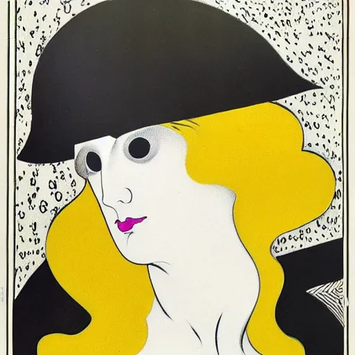 Prompt: beautiful blonde woman in german expressionism film playing large moog!!! synthesizer under stars, style of aubrey beardsley