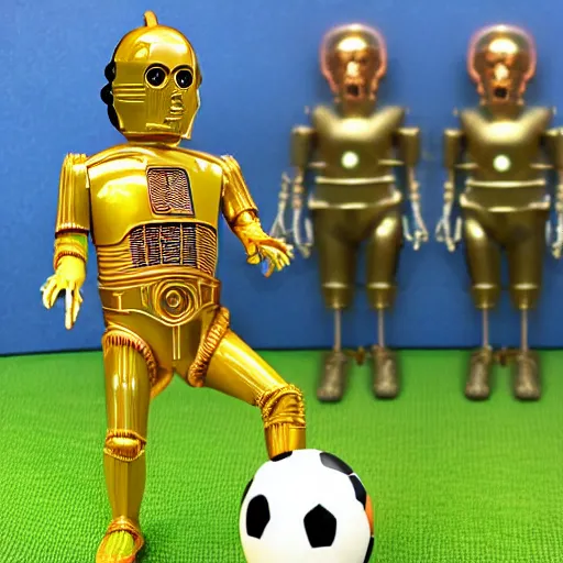 Prompt: c3po playing soccer