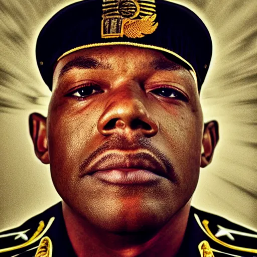 Image similar to general armstrong in a rap album cover, highly detailed portrait photography, epic, cinematic