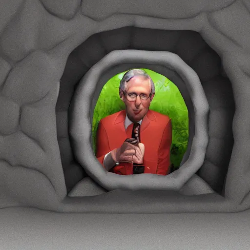 Image similar to mitch mcconnell inside of a turtle shell, getting hit by tomatoes, octane render, unreal 5 engine