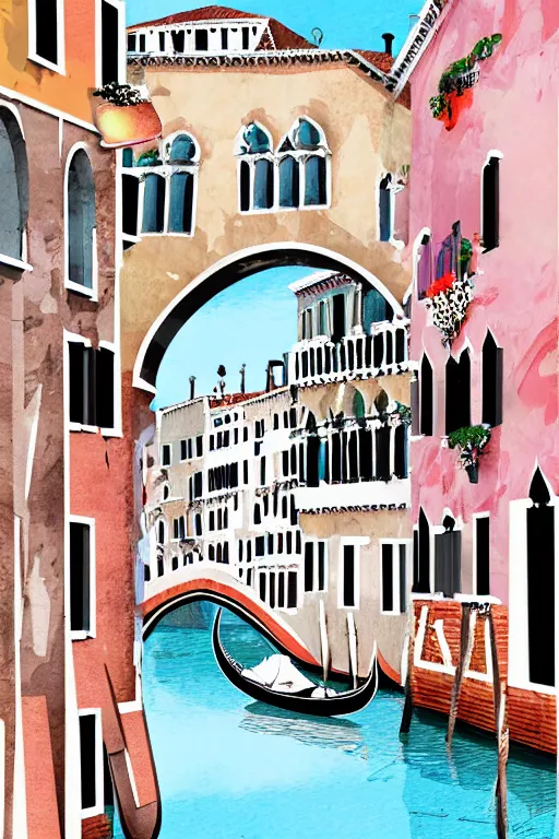 Prompt: venice, illustration, in the style of katinka reinke