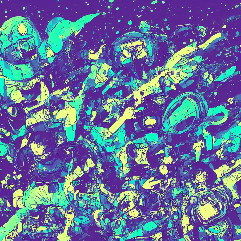 Image similar to indigo toads, ryuta ueda artwork, breakcore, jet set radio artwork, y 2 k, gloom, space, cel - shaded art style, broken rainbow, data, minimal, speakers, code, cybernetic, dark, eerie, cyber