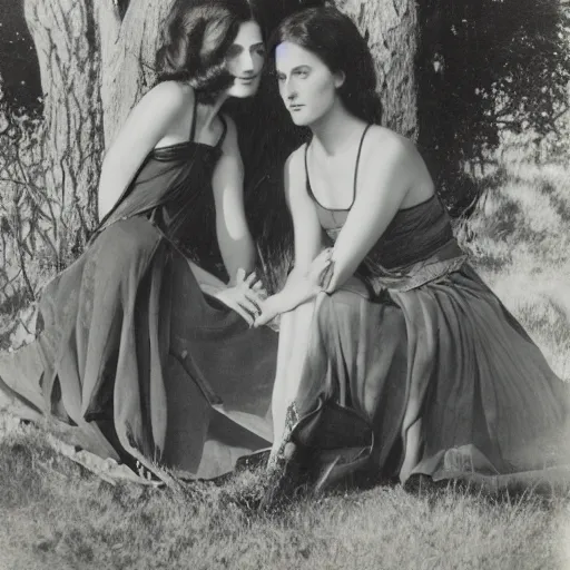 Image similar to a portrait of two beautiful 3 0 year old sisters in a scenic environment by edward steichen