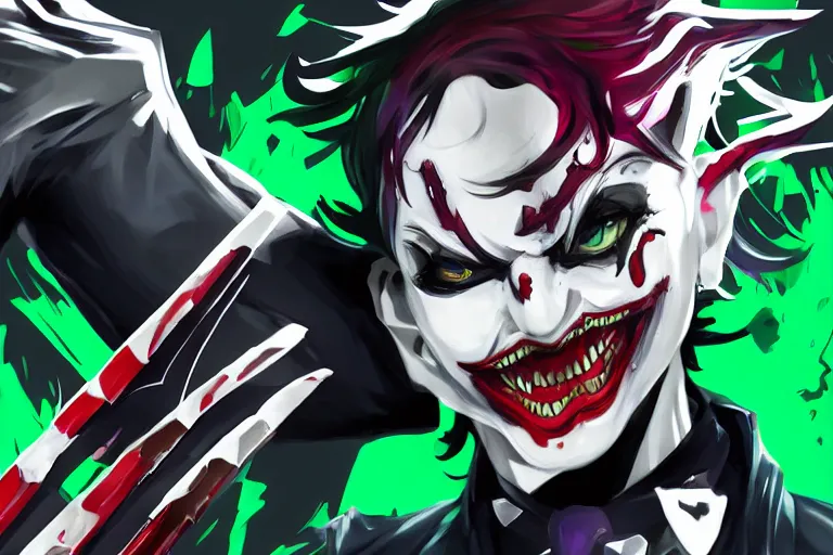 Image similar to splash art of Joker from Persona 5 as a league of legends champion, riot games, digital art