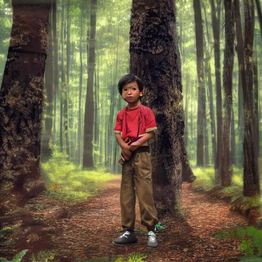 Prompt: : koyamori style art brown boy in Forrest 8k digital art