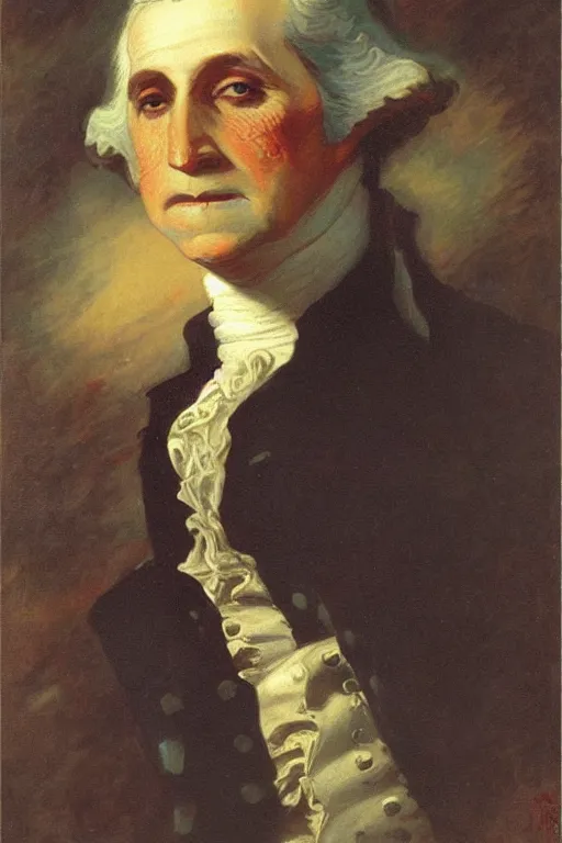 Image similar to george washington infected by the venom symbiote. art by gaston bussiere.