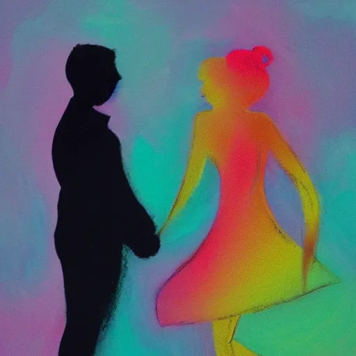 Image similar to silhouette of a man and woman, pastel background, superb resolution