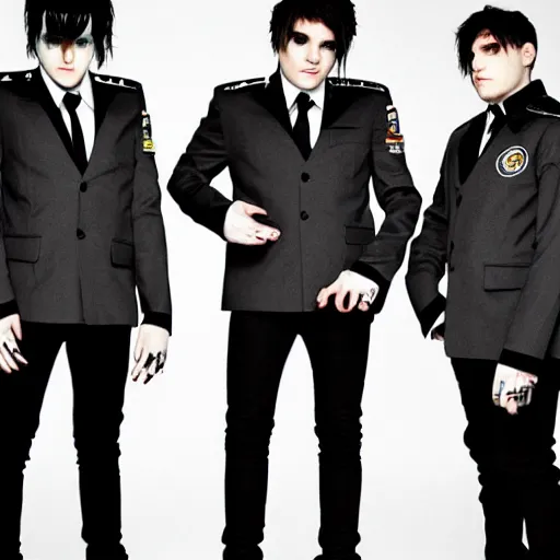 Prompt: my chemical romance wearing prison uniforms