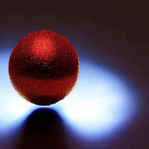 Image similar to a ball of gold nanoparticles, illuminated by a red laser beam