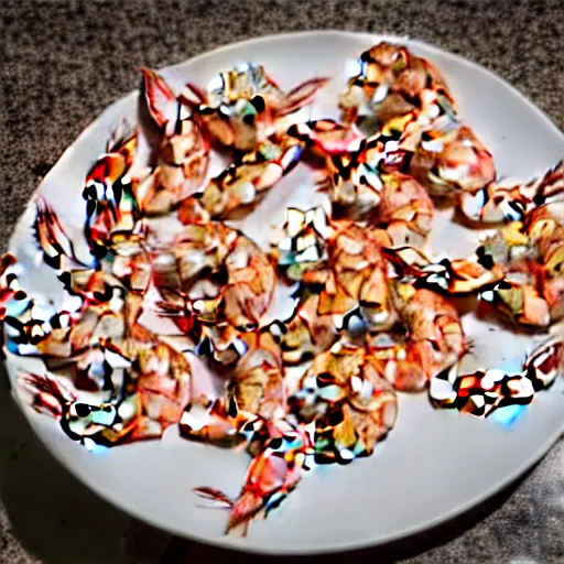 Prompt: cooked shrimp marching in formation, with bayonets, army uniforms