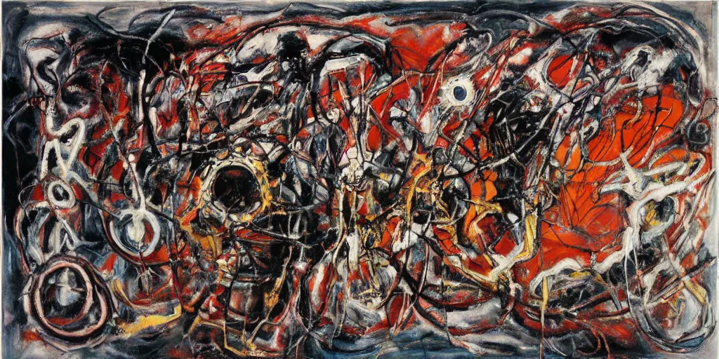 Image similar to biomechanical talisman of mania, power, confusion, madness by maggi mcdonald, jackson pollock, mark rothko, sabina klein