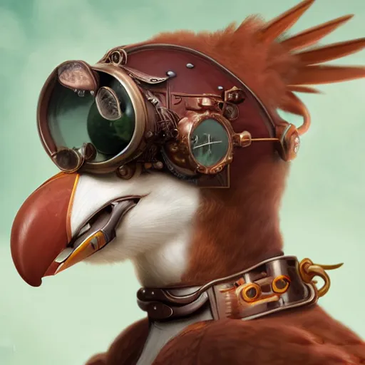 Prompt: a profile picture of a bird with steampunk googles, by ROSS tran, 4k