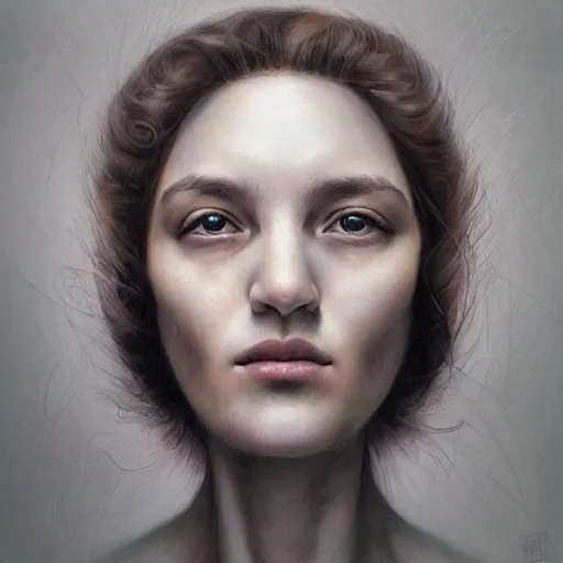 Image similar to masterpiece portrait woman, by marco mazzoni and zdzislaw beksinksi