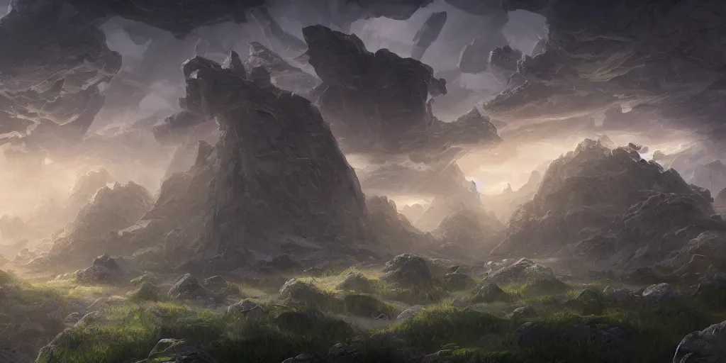 Prompt: The Sci-Fi stone landscape wallpaper, d&d art, fantasy, painted, 4k, high detail, sharp focus