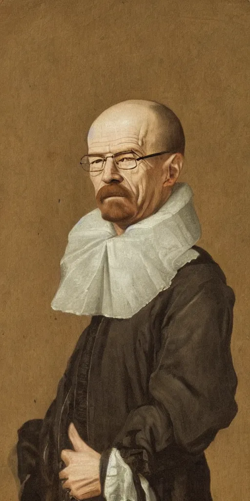 Prompt: a beautiful old portrait of Walter White, 1700s, very very old painting, 4k detailed