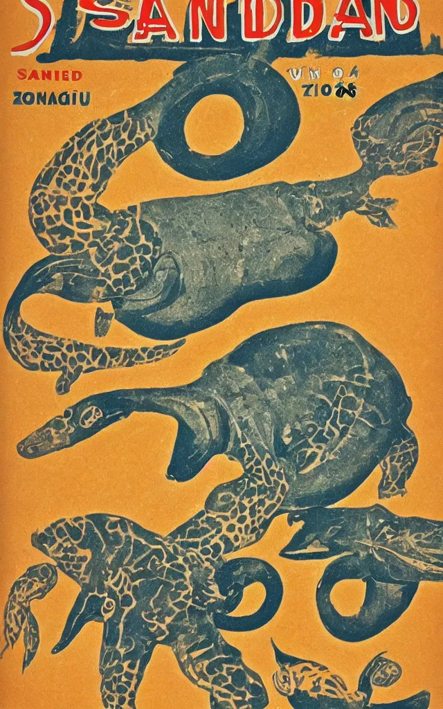 Prompt: sand art zoological ( 1 9 5 6 ) | book cover artwork